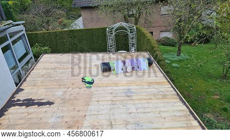 Roofing Felt Welding On Bitumen Roof Roof Repair With Roofing Felt And Open Flame Propane Tool On Fl