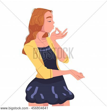Woman Character Showing Positive Bellissimo Hand Gesture Vector Illustration