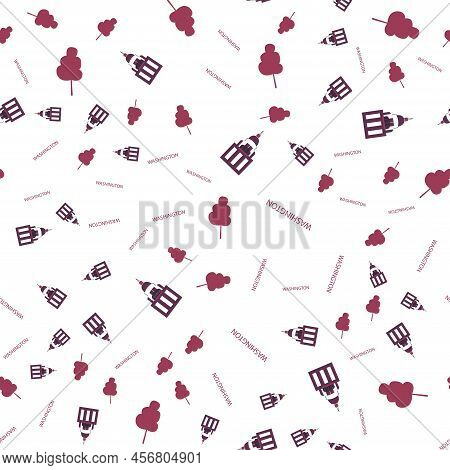 Seamless Vector Pattern With Capitol Building, Washington Lettering And Tree On White Background. Te