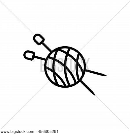 Knitting Needles And A Ball Of Thread. Simple Minimal Icon And Logo Design. Vector Illustration On W