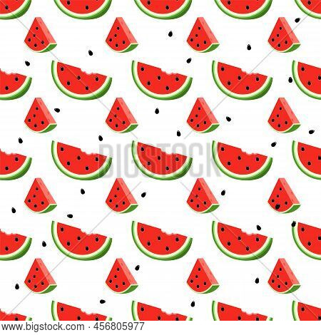 Bright Seamless Pattern With Red Watermelon And Slice.