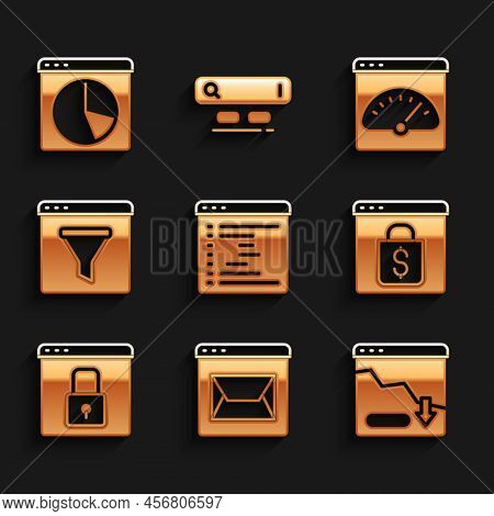 Set Browser Window, Website And Mail, Financial Growth Decrease, Online Shopping On Screen, Secure Y