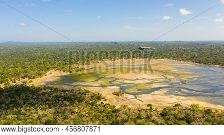 Aerial View Of Drying Lake In Kumana National Park Among The Jungle. Sri Lanka.