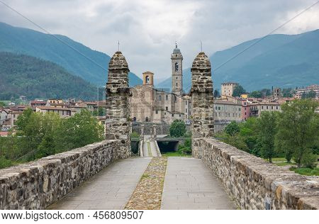 Bobbio, Italy , The Old Bridge (also Known As The Devil\'s Bridge) Over The Trebbia River, With The 