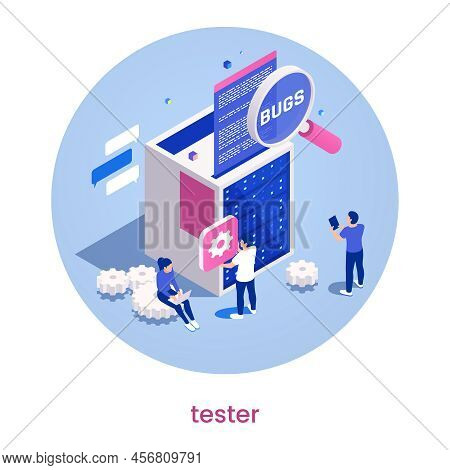 It Professions Isometric Concept With Tester Job Symbols Vector Illustration