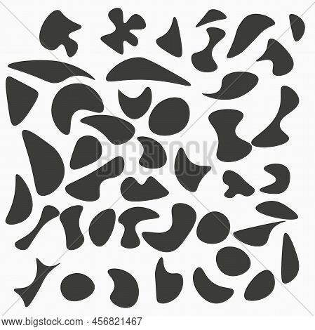 Random Shapes. Organic Black Blobs Of Irregular Shape. Abstract Blotch, Inkblot And Pebble Silhouett