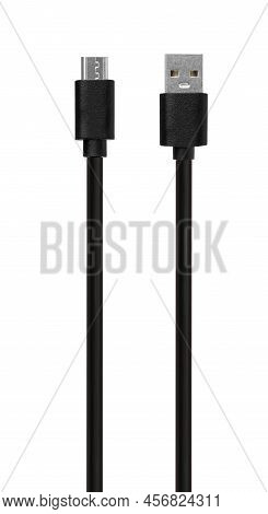 Connector With Cable, Usb, Micro Usb, Black, Isolated On White Background