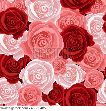 Vector Flower Seamless Pattern With Pink Roses. Floral Seamless Background. Wedding Concept. Floral 