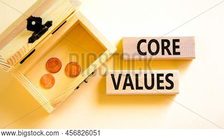 Core Values Symbol. Concept Words Core Values On Wooden Blocks On A Beautiful White Table White Back