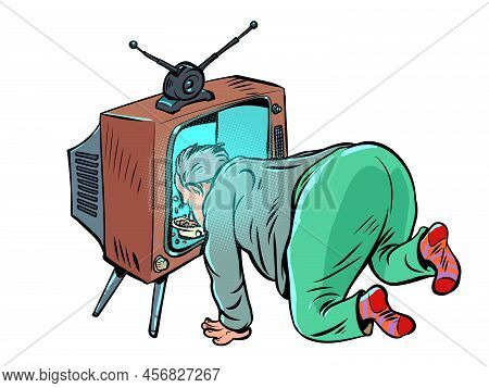 Zombie Television Viewer. Food Propaganda. Fake News Media Tv