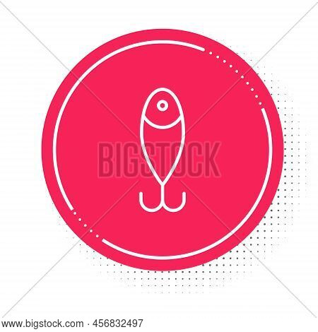 White Line Fishing Lure Icon Isolated On White Background. Fishing Tackle. Red Circle Button. Vector