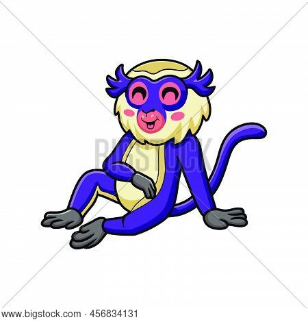 Vector Illustration Of Cute Mona Monkey Cartoon Sitting