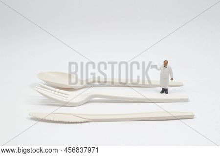 Set Of Fork, Kinfe And Spoon With Waiter