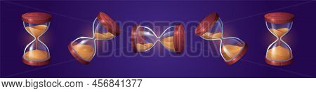 Hourglass Animation Sprite Sheet Rotating Icon Set. Glass Clock With Falling Sand, Isolated Sandglas