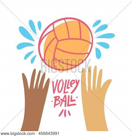 Volleyball Hand Drawn Colorful Cartoon Style. Doodle Vector Illustration.