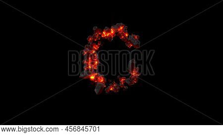 Letter C Made Of Very Hot Magmatic Rocks On Black, Isolated - Object 3d Illustration