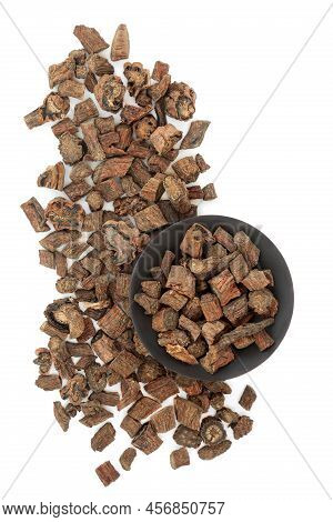 Red Sage Root Herb Used In Traditional Chinese Herbal Plant Medicine On White Background. Has Cardio