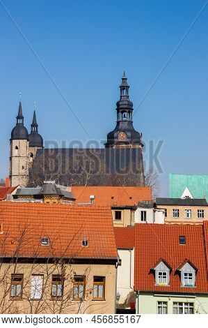 Towers Of The Historic St. Andreas Church In Lutherstadt Eisleben, Germany