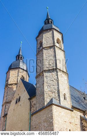 Towers Of The Historic St. Andreas Church In Lutherstadt Eisleben, Germany