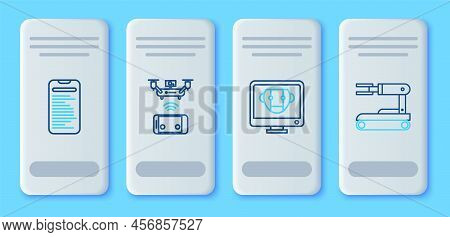 Set Line Remote Aerial Drone, Bot, Computer Api Interface And Robot Icon. Vector