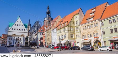 Eisleben, Germany - March 21, 2022: Panorama Of The Historic Market Square In Eisleben, Germany