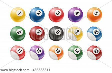 Billiard, Pool Balls With Numbers Collection. Realistic Glossy Snooker Ball. White Background. Vecto