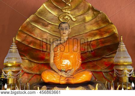 Thai People Foreign Travelers Travel Visit And Respect Praying Blessing With Holy Mystery Buddha Sta
