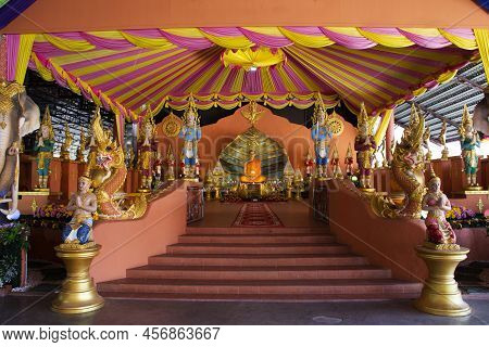 Thai People Foreign Travelers Travel Visit And Respect Praying Blessing With Holy Mystery Buddha Sta