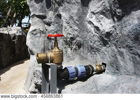 Emergency Fire Hydrant Water Station Or Firewater System For Firefighter Use On Stone Cement Stairs