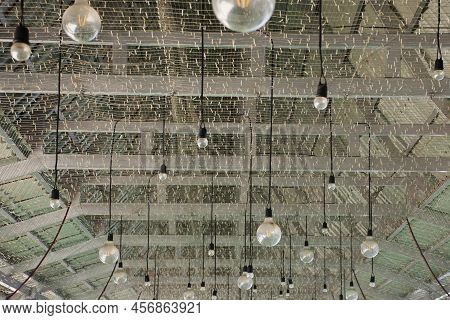 Art Vintage And Retro Lamp Led Lighting Hanging On Roof In Architecture Building Of Classic Coffee S