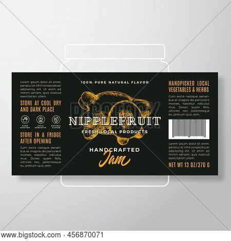 Handcrafted Fruit Jam Label Template. Abstract Vector Packaging Design Layout. Modern Typography Ban