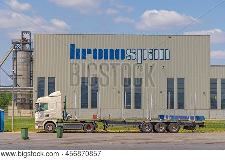 Lapovo, Serbia - May 26, 2022: International Company Kronospan Wood Based Panels Manufacture Factory