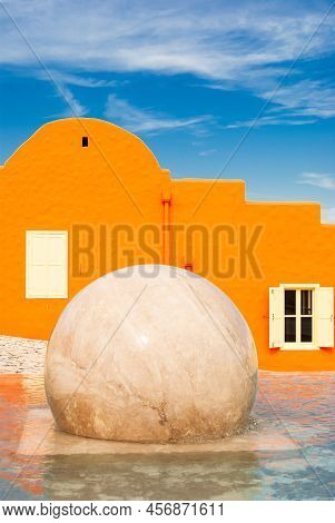 Orange Greek Mediterranean Houses. Greek Village In Balatonfured