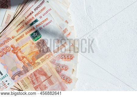 Russian Money Background. Russian Roubles, Russian Rubles Cash Closeup. Rubles In Cash. Finance And 