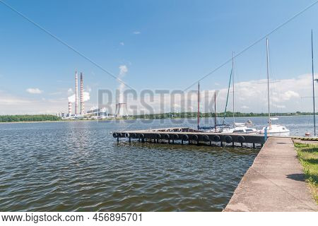 Rybnickie (rybnik) Lake And Coal-fired Power Plant In Background In Rybnik, Poland.