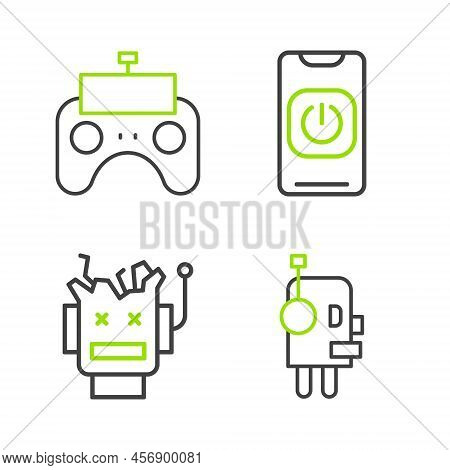 Set Line Robot, Broken Robot, Turn Off From Phone And Remote Control Icon. Vector
