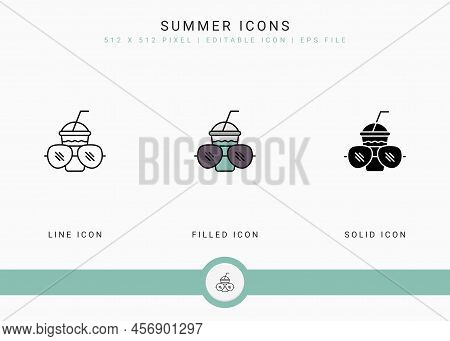 Summer Icons Set Vector Illustration With Solid Icon Line Style. Beach Vacation Concept. Editable St