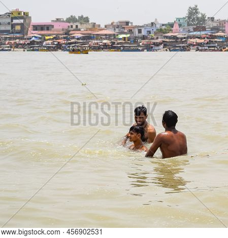 Garh Mukteshwar, Uttar Pradesh, India - June 11 2022 - People Are Taking Holy Dip On The Occasion Of