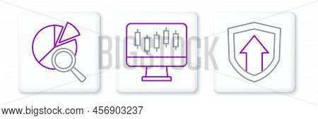 Set Line Financial Growth, Search Data Analysis And Stocks Market Graphs Icon. Vector