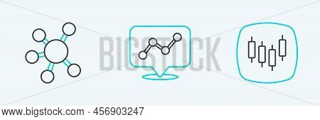 Set Line Browser With Stocks Market, Project Team Base And Graph Chart Infographic Icon. Vector