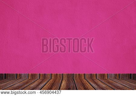 Perspective Of Wood Floor With Luxury Chocky Pink Concrete For Exterior Or Interior And Display Show