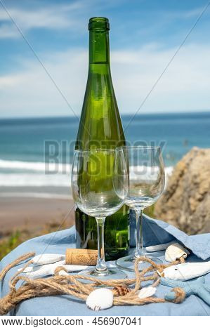 Tasting Of Txakoli Or Chacolí Slightly Sparkling Very Dry White Wine Produced In The Spanish Basque