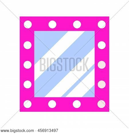 Mirror With Light Bulb And Vector Design Beauty Dressing Frame Illustration Isolated White. Retro Ba