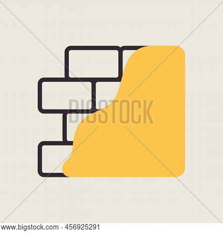 Brick Wall With Plaster Or Plastering Isolated Icon. Construction, Repair And Finishing Works, Vecto