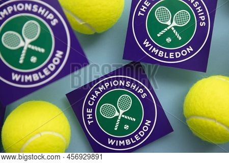 London, Uk - June 2022: Wimbledon Tennis Championships Logo With Tennis Ball