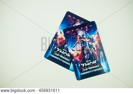 Samut Prakan, Thailand - June 23, 2022: Thor Love And Thunder Collection Card, A Promotion From Majo