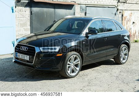 Dnepropetrovsk, Ukraine - 06.08.2022: Audi Q3 In Black. Audi Q3 Subcompact Luxury Crossover Suv Car.