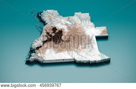 Topographic Angola Map Hypsometric Angola Elevation Tint Spectral Shaded Relief Map 3d Illustration