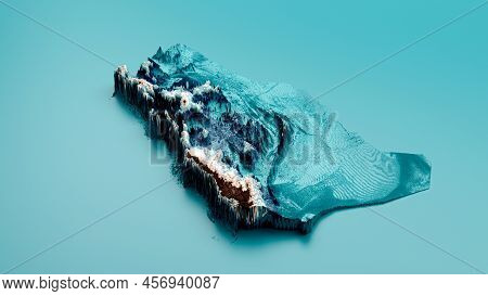 Topographic Saudi Arabia Map Hypsometric Arab Elevation Tint Spectral Shaded Relief Map 3d Illustrat