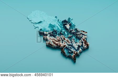 Topographic Serbia Map Hypsometric Serbia Elevation Tint Spectral Shaded Relief Map 3d Illustration